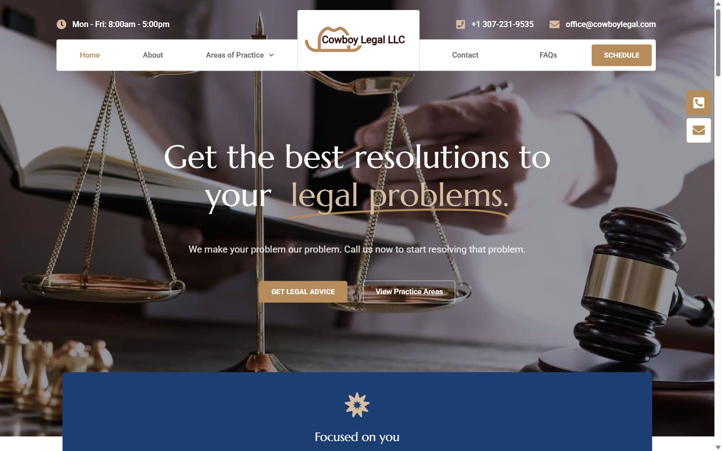Screenshot of the Cowboy Legal law firm website