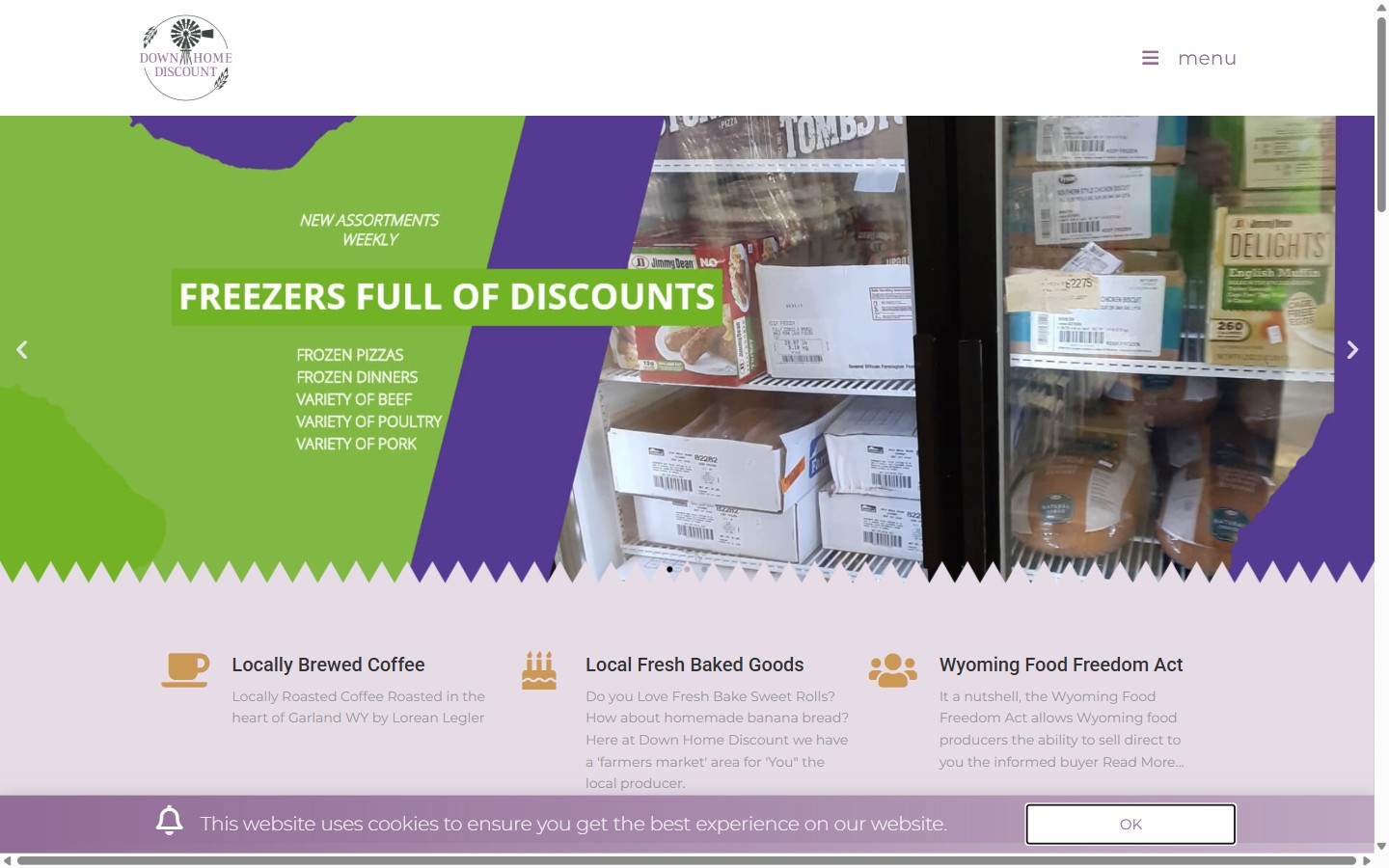 Screenshot of the Down Home Discount retail website