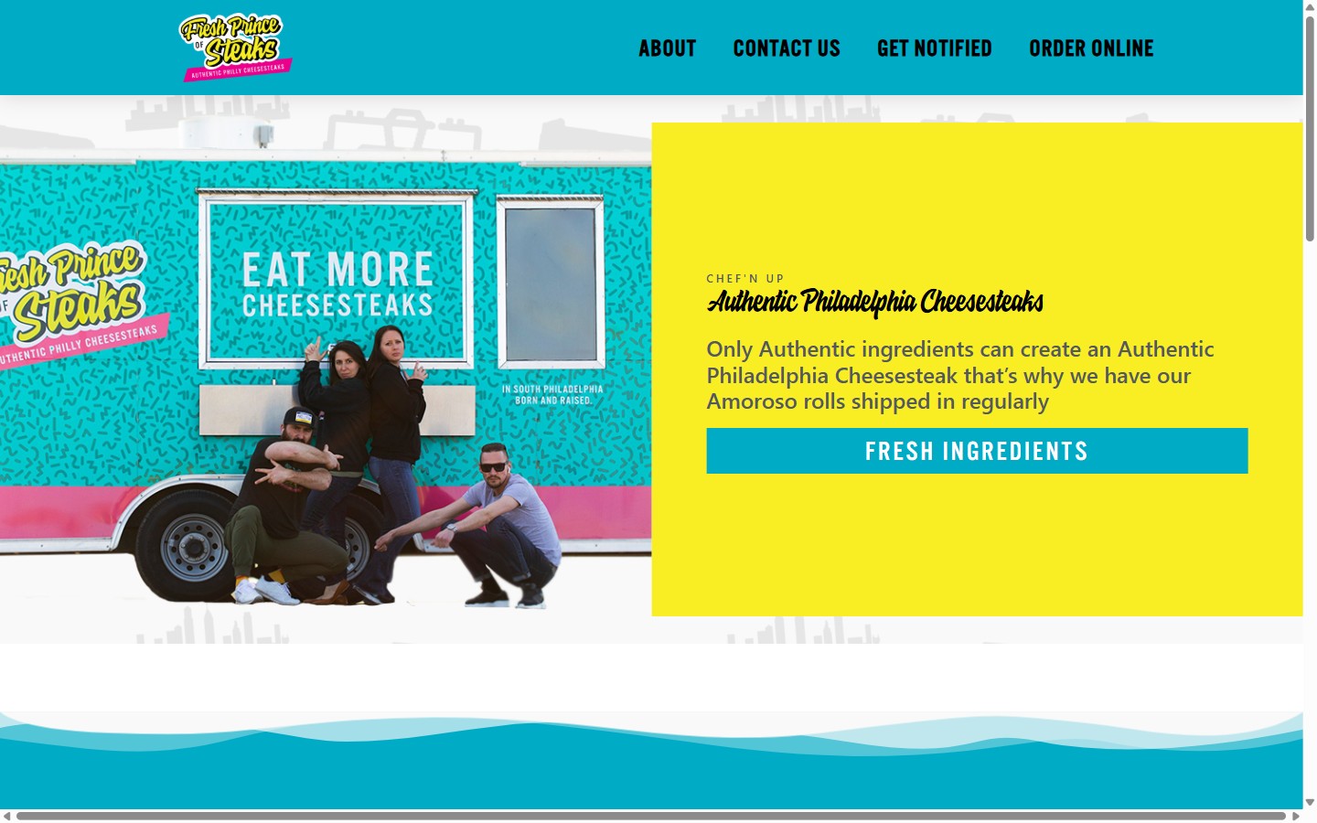 Screenshot of The Fresh Prince of Steaks food truck website