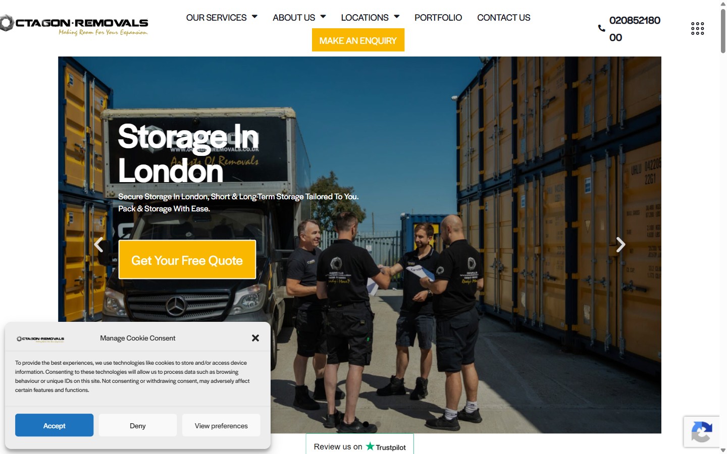 Screenshot of the Octagon Removals London removals company website